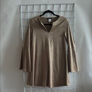 Elegant hippie Suede Beige/ Tan Women's Long Sleeve Dress Size Medium